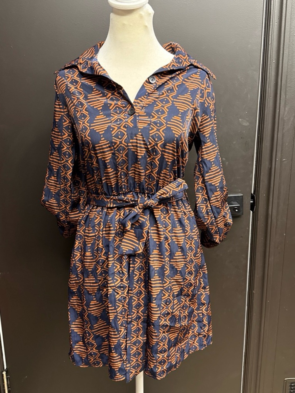 Vintage 80s Navy & Rust Geometric Hooded